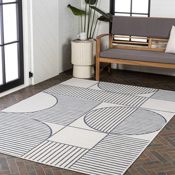 Arielle Mid-Century Modern Geometric Lines Reversible Machine-Washable Indoor/Outdoor Area Rug